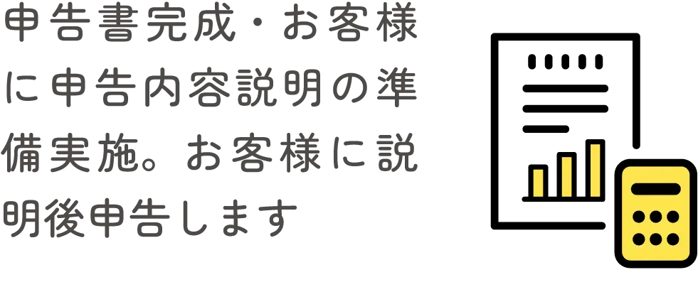 申告書完成・お客様に申告内容説明の準備実施。お客様に説明後申告します